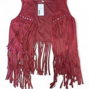 Women's Fringe Suede Vest - Red